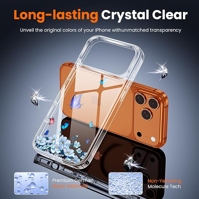 3 in 1 for iPhone 17 Pro Case Clear Printed Design | Yellowing-Resistant Acrylic Back, Screen Protector *1 & Camera Lens Protector*1, Military-Grade Protection
