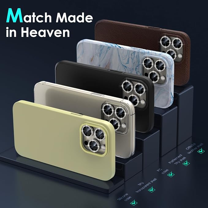 YWXTW Designed for iPhone 15 Pro/iPhone 15 Pro Max Camera Lens Protector Bling, [New Glitter Design] Individual Metal Tempered Glass Camera Cover Accessories Case Friendly (Natural Titanium Glitter)