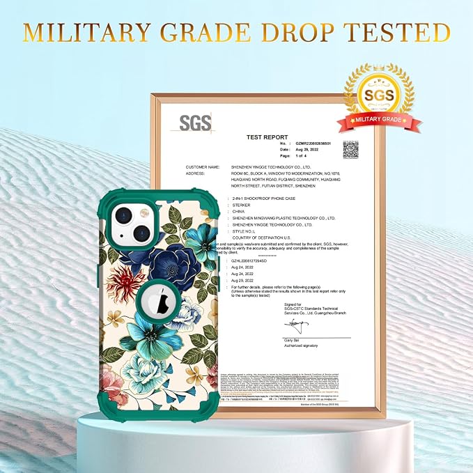 Hocase for iPhone 14 Case/iPhone 13 Case, Heavy Duty Shockproof Protection Soft Silicone Rubber+Hard Plastic Bumpers Hybrid Protective Case for iPhone 13/14 (6.1") - Teal Flowers