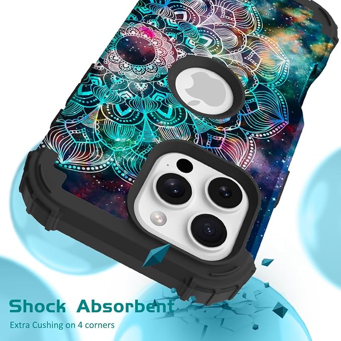 Hocase for iPhone 16 Pro Case 6.3", Heavy Duty Shockproof Protection Soft Silicone Rubber+Hard Plastic Bumpers Hybrid Protective Case for iPhone 16 Pro 2024 - Mandala in Galaxy