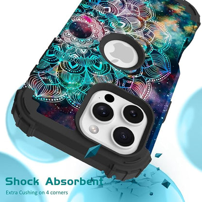 Hocase for iPhone 16 Pro Max Case, Heavy Duty Shockproof Protection Soft Silicone Rubber+Hard Plastic Bumpers Hybrid Protective Case for iPhone 16 Pro Max 2024 - Mandala in Galaxy
