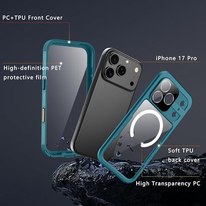 GOLDJU 2025 New Magnetic for iPhone 17 Pro Case-Waterproof, Built-in Screen & Camera Protector-IP68 Underwater Full Body 16FT Military Dropproof Shockproof Case for 17 Pro 6.3''- Blue