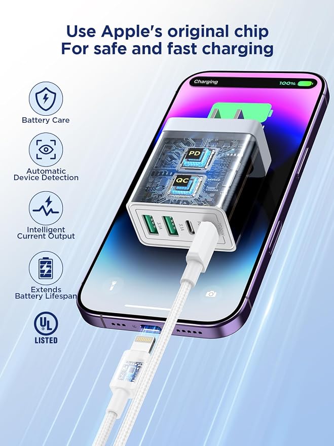 iPhone Charger Fast Charging,[MFi Certified] USB C Charger Block 20W PD USB C Wall Charger with 6FT USB C to Lightning Cable for iPhone 14/13/12/12 Pro Max/11/Xs Max/XR/X,AirPods Pro,ipad