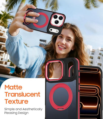 for iPhone 17 Pro Max Case with 360 Magnetic Ring Stand, Fit MagSafe, Military-Grade Shockproof Protection, Non-Slip Slim Translucent Protective Phone Cover, Red