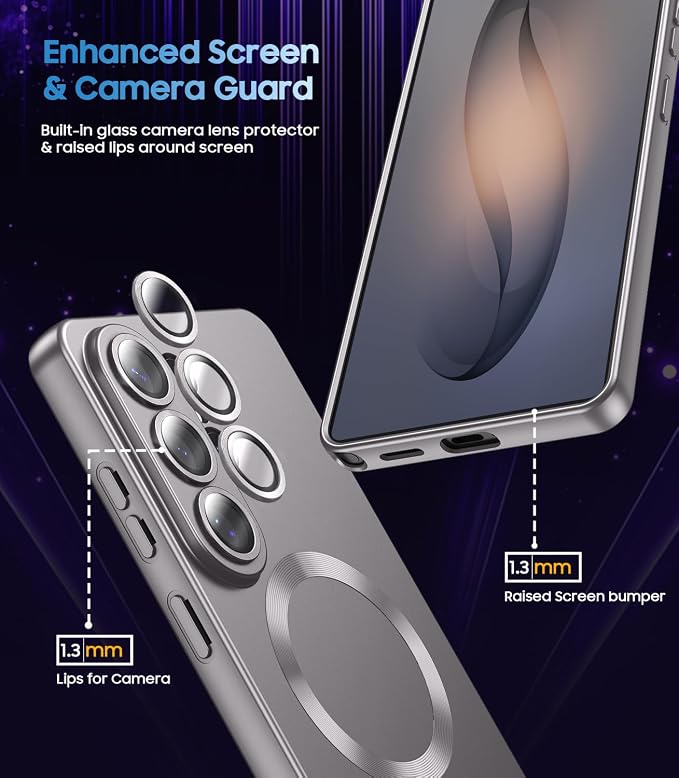 Magnetic for Samsung Galaxy S26 Ultra Case [Compatible with MagSafe][Built-in Camera Lens Protector] Slim Soft Silicone Bumper Shockproof Metallic Luster Phone Case, Gray