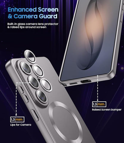 Magnetic for Samsung Galaxy S26 Ultra Case [Compatible with MagSafe][Built-in Camera Lens Protector] Slim Soft Silicone Bumper Shockproof Metallic Luster Phone Case, Gray