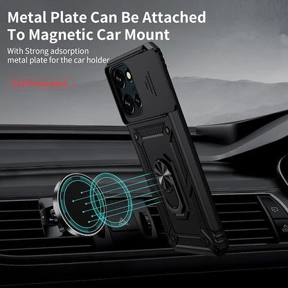 Weycolor for Moto G Stylus 2025 Case with Camera Lens Cover, HD Screen Protector, 10 FT Military Grade Drop Protection, Magnetic Ring Holder Kickstand Protective Phone Case, Black