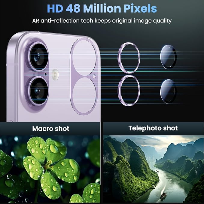 Uyiton Compatible with iPhone 17 Camera Lens Protector - [Not Easy to Break][Strong Adsorption][Case-Friendly] Metal Tempered Glass Rear Camera Screen Cover - Lavender