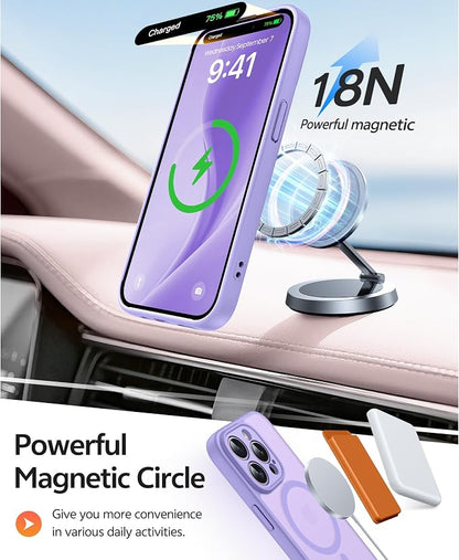 FNTCASE for iPhone 14 Pro Max Case: [Compatible with Magsafe] Translucent Matte Cases with [Full Camera Protection] [Screen Protector] Military Grade Shockproof Protective Phone Cover - Light Purple