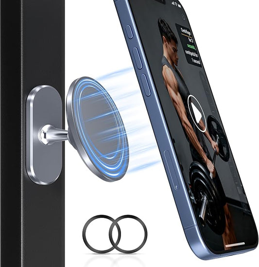 Itramax Gym Magnetic Phone Holder for MagSafe,360° Adjustable Alloy Cell Phone Stand Holder,Dual Magnet Portable Gym Workout Mount with Magnetic Ring for iPhone 17 16 15 14 13 12&Smartphones,Men/Women