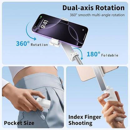 yAyusi Extendable Mini Selfie Stick Tripod with Remote, Pocket Size Portable Tripod for iPhone, Small Compact Phone Selfie Stick Tripods Mount for Travel/Vlog/Video Recording/Live Streaming (White)