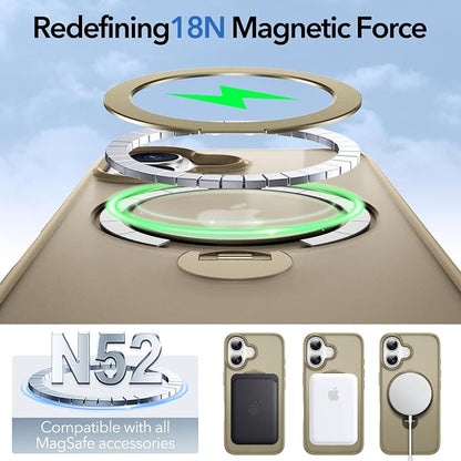 Anqrp 360° All-in-ONE Stand Case for iPhone 16 Case with Rotatable Magnetic Kickstand Ring Holder, Compatible with MagSafe, MIL-Grade Shockproof iPhone 16 Phone Case Cover 6.1 inch, Titanium Gold