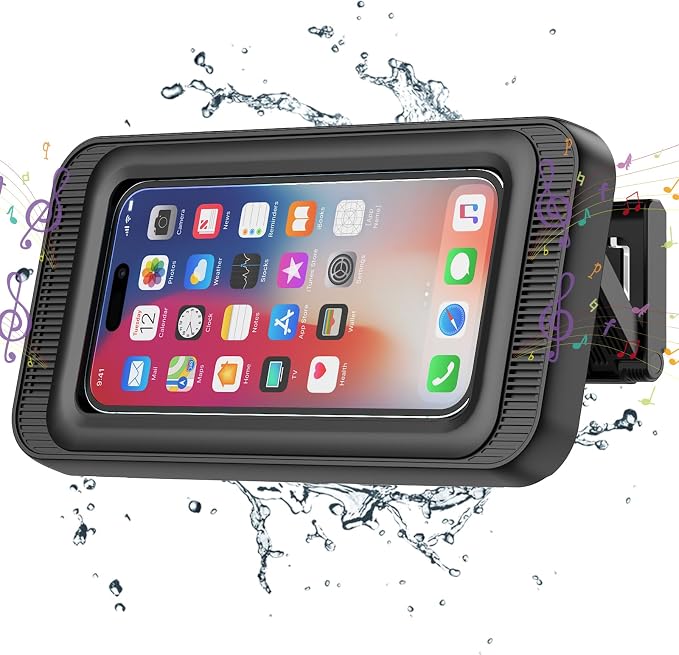 KUNSLUCK Shower Phone Holder Waterproof, 480°Rotation Shower Phone Case, Wall Phone Mount Stand with Original Sound Quality for Bathroom Wall Mirror Bathtub Kitchen, Compatible with 4-7" Phones
