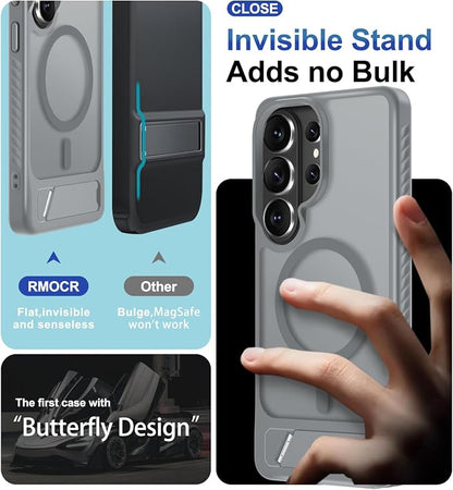 RMOCR for Samsung Galaxy S26 Ultra Case with Screen Protector+Lanyard Wrist Strap,Magnetic Translucent Matte Rugged Slim Phone Cover Built in Invisible Kickstand [Fit for MagSafe],2026 Grey
