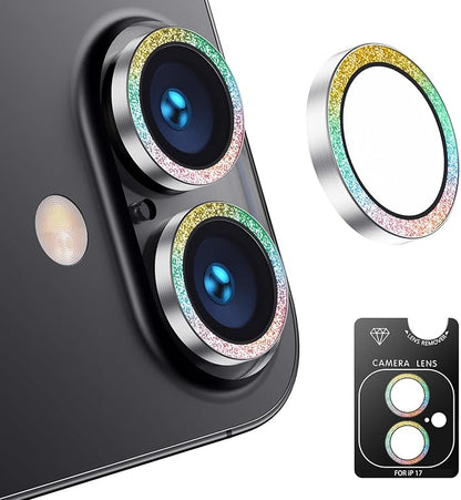 AFARER Lens Protector for iPhone 17/16/16Plus,Individual Metal 9H Tempered Glass Rear Camera Screen Cover,[Strong Adsorption] [Not Easy to Break][Does not Affect Night Shots] Case Friendly (Glitter Colorful)