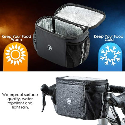 WOTOW Bike Handlebar Insulated Bag, Bike Front Phone Bag Cooler Storage Pouch With TPU Touch Screen Insulation Bicycle Frame Bag Strap On Cycling Accessories for Outdoor Hiking Travel Assistants