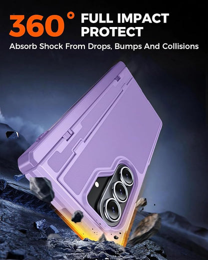 NINKI for Samsung Galaxy Z Fold 8 Ultra Case with S Pen Holder & Stylus & Hidden Kickstand, Magnetic Screen Protector Hinge Phone Cover for Samsung Z Fold 8 Ultra Case with Slim S Pen Slot – Purple