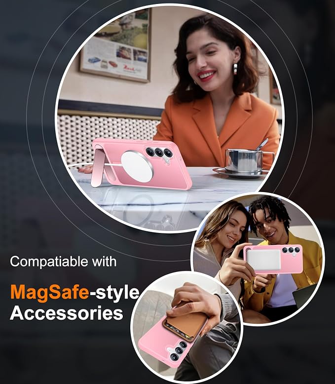Magnetic for Samsung Galaxy S25 Plus Case, [Innovate Stand][Military Grade Drop Protection][Non Slip][Translucent Matte] Shockproof Phone Case for Galaxy S25 Plus 6.7" 2025 -Pink