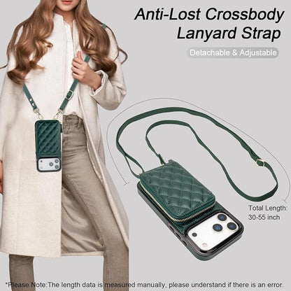 Bocasal Crossbody Wallet Case for iPhone 17 Pro Max, RFID Blocking PU Leather Zipper Handbag Purse Flip Cover, Kickstand Folio Case with Card Slots Holder Wrist Strap Lanyard 5G 6.9 Inch (Dark Green)