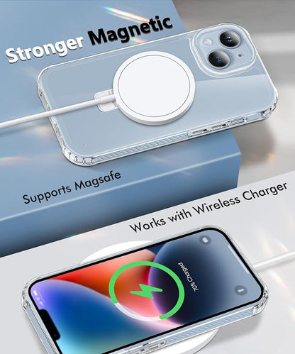 for iPhone 14 Plus Case, with Screen Protector + Camera Lens Protector, Built-in Seamless Stand, [Compatible with MagSafe] Protective Shockproof Phone Case, Cover for iPhone 14Plus - Clear