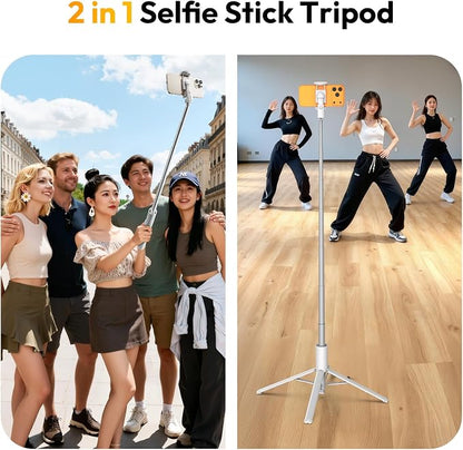 ULANZI MT86 60" Automatic Phone Tripod Stand with Wireless Remote, Adjustable Auto‑Open Selfie Stick for iPhone Android, Portable Extendable Travel Tripod for Selfie/Vlogging, White