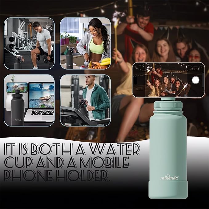 32oz Insulated Tumbler with Magnetic Phone Holder, Gym Water Bottle | Leak Proof Lid, 24hr Cold & 12hr Hot, Non-Slip Base | Travel Mug, Reusable & Eco-Friendly (mint green, 32, ounces)