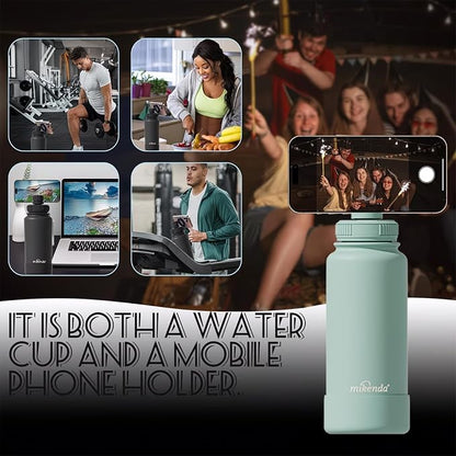32oz Insulated Tumbler with Magnetic Phone Holder, Gym Water Bottle | Leak Proof Lid, 24hr Cold & 12hr Hot, Non-Slip Base | Travel Mug, Reusable & Eco-Friendly (mint green, 32, ounces)