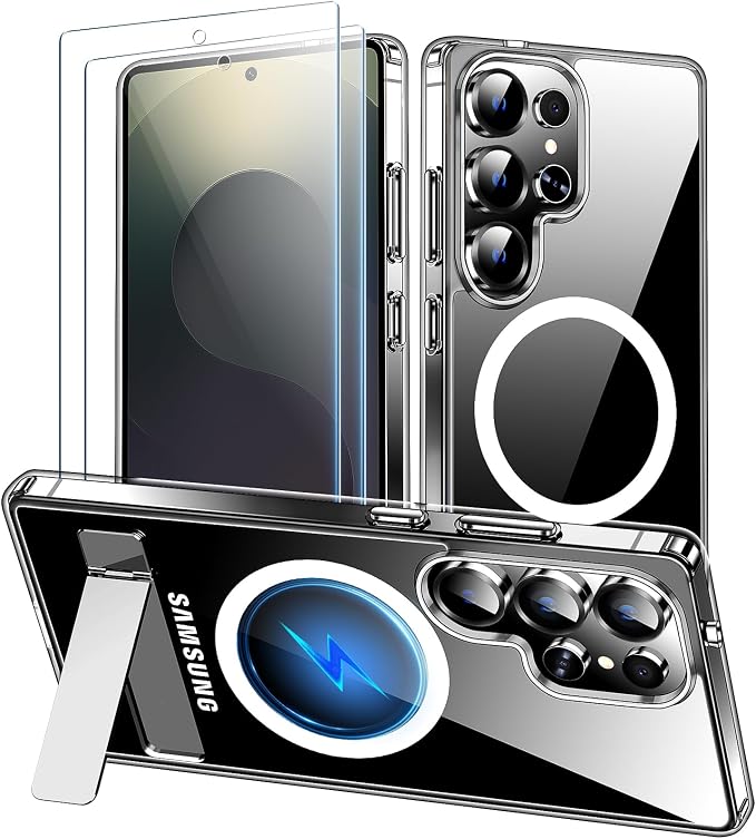 MOZOTER for Samsung Galaxy S25 Ultra Case with Kickstand,[Compatible with Magsafe][2*Screen Protector],Military-Grade Protection,Magnetic Phone Case for Samsung Galaxy S25 Ultra-Clear