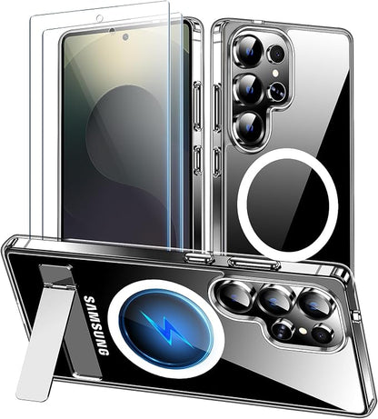 MOZOTER for Samsung Galaxy S25 Ultra Case with Kickstand,[Compatible with Magsafe][2*Screen Protector],Military-Grade Protection,Magnetic Phone Case for Samsung Galaxy S25 Ultra-Clear