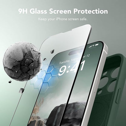 Magnetic for iPhone 14 Pro Case, Compatible with MagSafe, [Full Camera Protection][Screen Protector] Silicone Shockproof Protective Phone Case for iPhone 14 Pro 6.1", Alpine Green