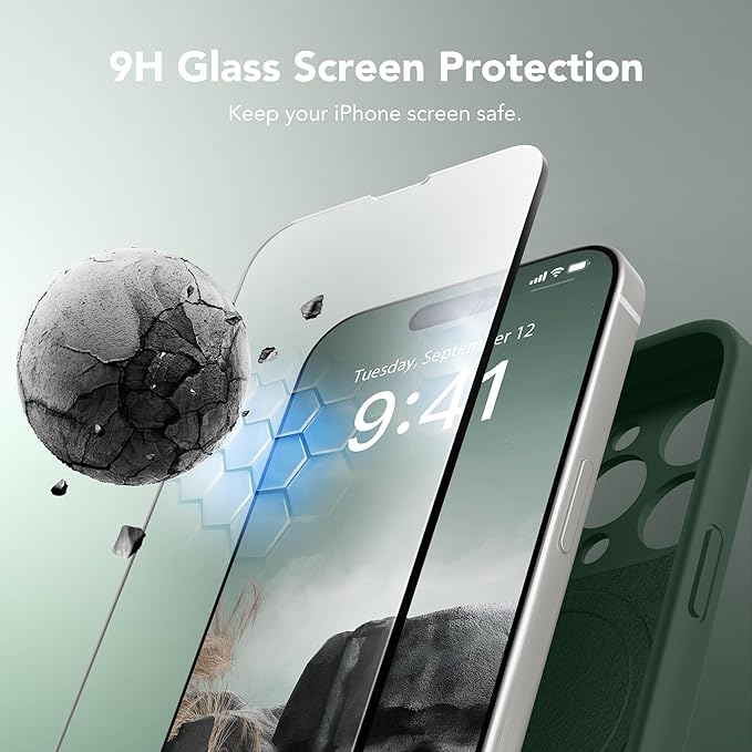 Magnetic for iPhone 12 Pro Max Case, Compatible with MagSafe, [Full Camera Protection][Screen Protector] Silicone Shockproof Protective Phone Case for iPhone 12 Pro Max 6.7", Alpine Green