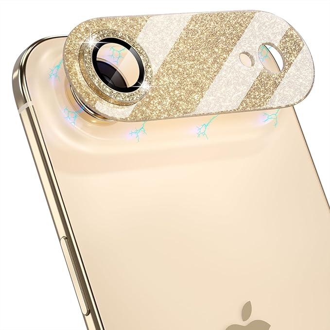 Choiche Compatible for iPhone 17 Air Camera Lens Protector, Bling Camera Cover with 9H Tempered Glass Lens Screen Protector Metal Ring Decoration Accessories 6.5-inch (Glitter-Gold)