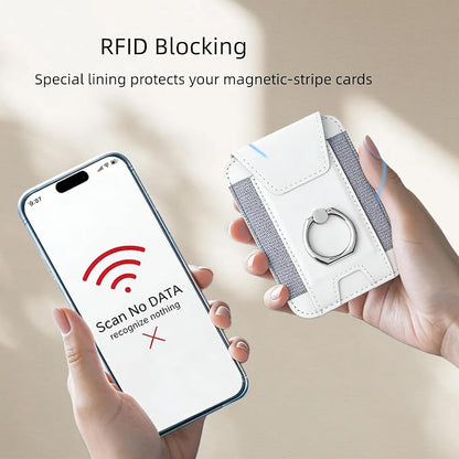 for Magsafe Wallet, Slim Magnetic Card Wallet with Grip, 7 Cards Holder RFID Blocking, Ring Stand Stick on Wallet with Privacy Flap(White)