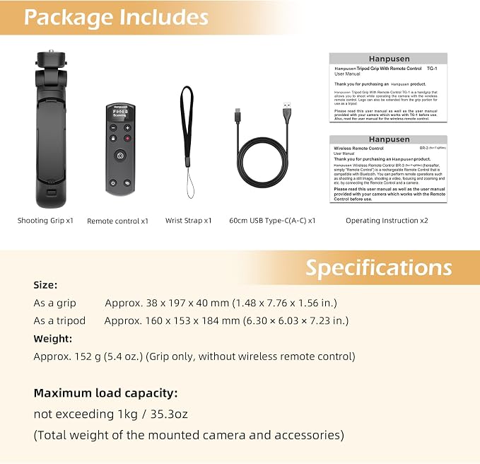 for Fujifilm Tripod Wireless Shooting Grip with Shutter Release - Mini-Tripod with Rechargeable Remote Control for Fujifilm X100 VI/X-M5/X-T30 II/X-E5/X-T5/X half/X-H2S/X-S10/X-S20/X-T50/X-T4/X-T3