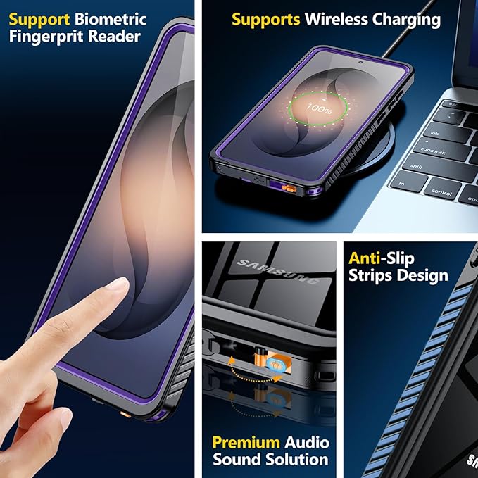 SPIDERCASE Designed for Samsung Galaxy S26 Ultra Case Waterproof,Built-in Screen & Camera Lens Protector[IP68 Underwater] [Military Grade Shockproof] Full Body Protection Phone Case,Purple/Clear