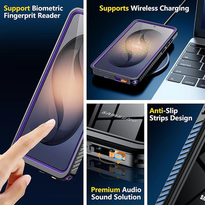 SPIDERCASE Designed for Samsung Galaxy S26 Ultra Case Waterproof,Built-in Screen & Camera Lens Protector[IP68 Underwater] [Military Grade Shockproof] Full Body Protection Phone Case,Purple/Clear
