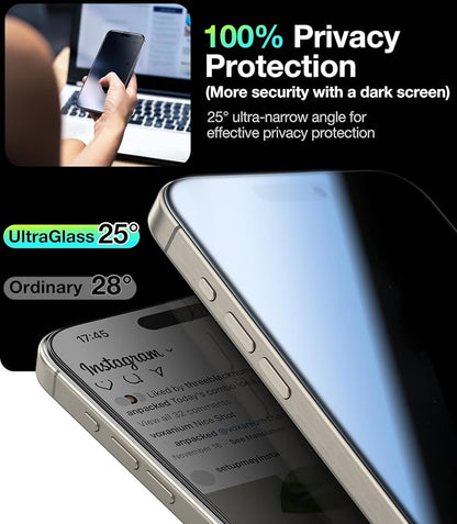 UltraGlass Ultra TOP 9H+ Glass for iPhone 14 Pro Max Privacy Screen Protector [Invisible Privacy Armor] Screen Protector 14 Pro Max Tempered Full Coverage & Longest Durable 2 Packs