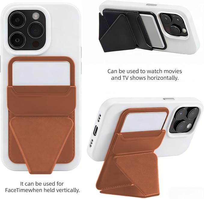 for MagSafe Wallet RFID Blocking, 2 Card Holder, Stand Strong Magnetic Grip, Slim Leather Phone Wallet, Compatible with iPhone 17/16/15/14/13/12 Series (Brown Small Support)