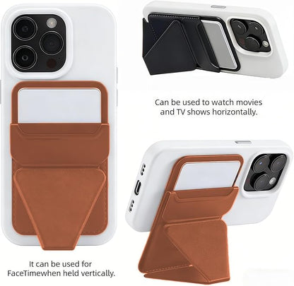 for MagSafe Wallet RFID Blocking, 2 Card Holder, Stand Strong Magnetic Grip, Slim Leather Phone Wallet, Compatible with iPhone 17/16/15/14/13/12 Series (Brown Small Support)