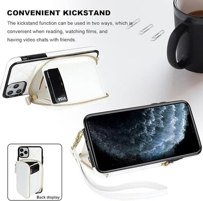 Bocasal Crossbody Wallet Case for iPhone 11 Pro Max, RFID Blocking PU Leather Zipper Handbag Purse Flip Cover, Kickstand Folio Case with Card Slots Holder Wrist Strap Lanyard 6.5 Inch (White)