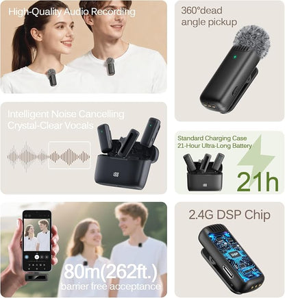 Labstandard Wireless Lavalier Lapel Microphone for iPhone, iPad, mini Video Recording Mic for Interview Video Podcast Vlog YouTube & Livestream, Noise Reduction, Plug & Play (J13 Pro)