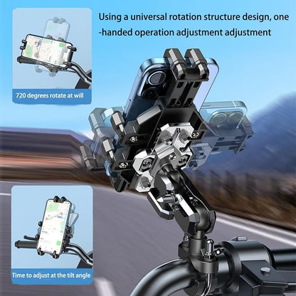 Motorcycle Phone Mount Holder - [Dual Dampener] [Anti Shake] Motorcycle Cell Phone Mounts,Adjustable Bike Phone Holder, Fit for iPhone Samsung LG Google All 4.7-7.2" Phones,Black