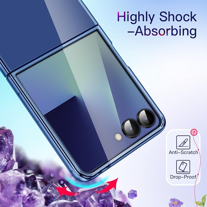 JETech Clear Case for Samsung Galaxy Z Flip 7, Blue Shadow | Crystal Clear Back, Hard PC Construction, Slim Fit, Shockproof Protection