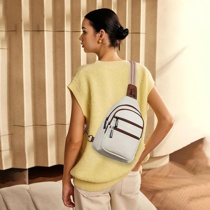 Leresas Sling Bag for Women Crossbody Bags Fanny Pack Sling Purse Backpack Vegan Leather Shoulder Bag Gifts Travel Handbag Anti Theft Beige