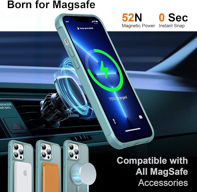 360° Magnetic Swivel Ring for iPhone 13 pro max case, Built-in Metal Stand and Ring Holder, Magsafe Compatible, Military Grade Protection, Shock and Vibration Resistant-Lake Blue