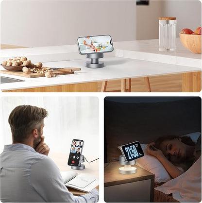 4 in 1 Magnetic Wireless Charging Station,15W Fast Charging with Night Light for MagSafe Charger Stand,3 in 1 Wireless Charger for iPhone 17/16/15/14/13Pro Max,Apple Watch&AirPods,Titanium Gray