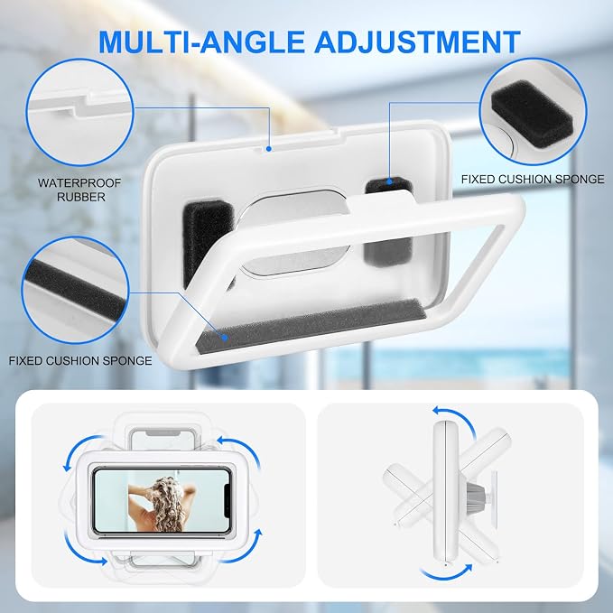 KUNSLUCK Shower Phone Holder Waterproof, 480° Rotation Shower Phone Mount, Anti-Fog HD Sensitive Touch Screen Phone Holder for Shower, Bathtub, Compatible with 4.7" - 6.8" Cell Phones（Pearl White）