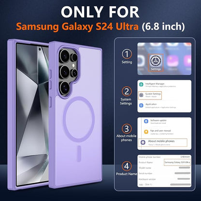 For Samsung Galaxy S24 Ultra Case [Compatible with Magsafe] Translucent Matte Magnetic Phone Case,Slim Thin Duty Shockproof Protection Cover with 2pc Screen Protector for S24 Ultra-Light purple