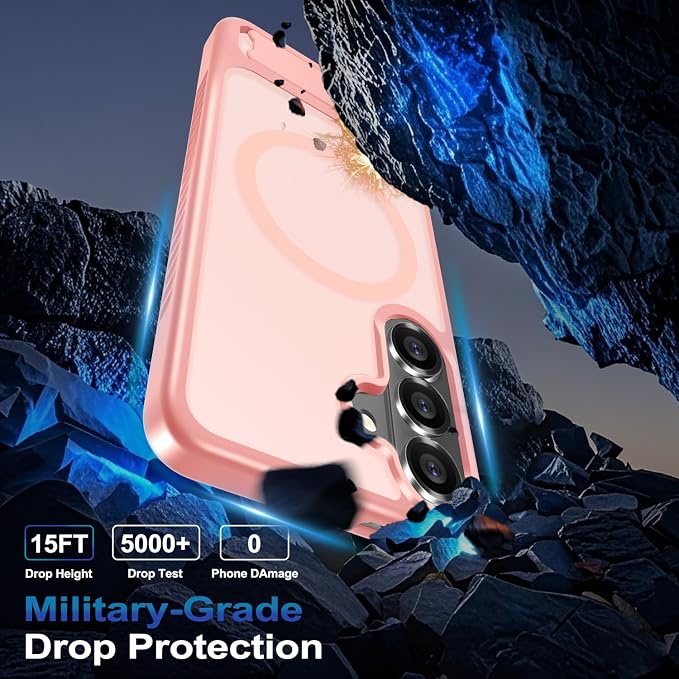 RMOCR for Samsung Galaxy S26+ Plus Case with Screen Protector+Lanyard Wrist Strap,Magnetic Translucent Matte Rugged Slim Phone Cover Built in Invisible Kickstand [Fit for MagSafe],2026 Cute Pink