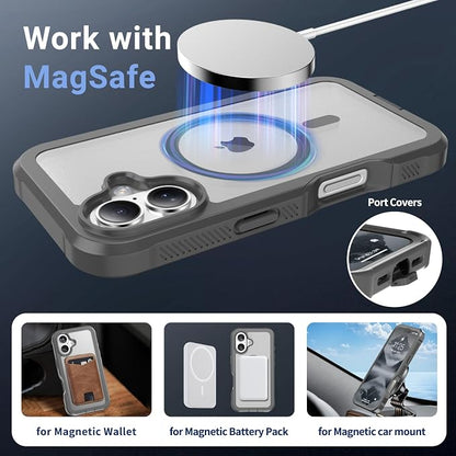 jaroco Magnetic for iPhone 16 Case, [Compatible with MagSafe][Military Grade Drop Protection][Heavy Duty Protection][Non-Slip][Shockproof] 2-Layer Durable Bumper Phone Case 6.1''-Gray